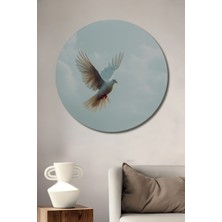 Uçan Beyaz Güvercin Yağlı Boya Görünümlü Dekoratif Ahşap Ev/işyeri/ofis Yuvarlak Tablo