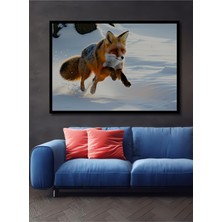 Çerçeve Görünümlü Karda Dans Eden Tilki Yağlı Boya Görünümlü Dekoratif Ahşap Işyeri/ofis Kare Tablo