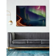 Kuzey Işıkları Rüyası Dekoratif Ahşap Ev/işyeri/ofis Kare Tablo