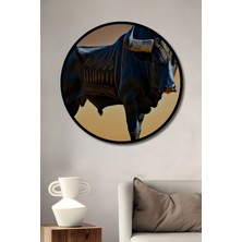 Çerçeve Görünümlü Efsanevi Boğa Yağlı Boya Görünümlü Dekoratif Ahşap Ev/işyeri/ofis Yuvarlak Tablo