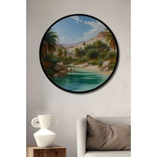 Çerçeve Görünümlü Tropikal Vaha Yağlı Boya Görünümlü Dekoratif Ahşap Ev/işyeri/ofis Yuvarlak Tablo