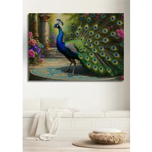 Muhteşem Tavus Kuşu Yağlı Boya Görünümlü Dekoratif Ahşap Ev/işyeri/ofis Kare Tablo
