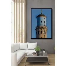 Çerçeve Görünümlü Gökyüzünde Tarihi Kule Yağlı Boya Görünümlü Dekoratif Ahşap Ofis Kare Tablo