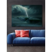 Fırtınalı Deniz Yağlı Boya Görünümlü Dekoratif Ahşap Ev/işyeri/ofis Kare Tablo