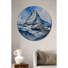 Matterhorn Dağı Sulu Boya Görünümlü Dekoratif Ahşap Ev/işyeri/ofis Yuvarlak Tablo