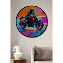 Çerçeve Görünümlü Neon Şehirde Hızlı Motorcu Modern Sanat Ofis Dekoratif Ahşap Yuvarlak Tablosu