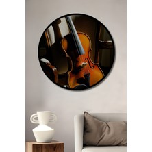 Çerçeve Görünümlü Yağlı Boya Görünümlü Keman ve Klasik Sandalye Ofis Ahşap Yuvarlak Tablosu