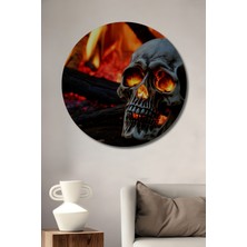 Korkunç Alev Kafatası Yağlı Boya Görünümlü Dekoratif Ahşap Ev/işyeri/ofis Yuvarlak Tablo