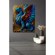 Altın Dokulu Mavi Phoenix Kuşu Yağlı Boya Görünümlü Dekoratif Ahşap Ev/işyeri/ofis Kare Tablo