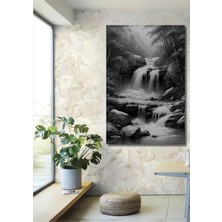 Siyah Beyaz Şelale Manzarası Kara Kalem Görünümlü Dekoratif Ahşap Dekoratif Ev/işyeri/ofis Tablo