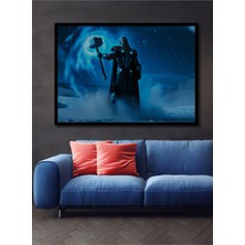Çerçeve Görünümlü Thor Mjolnir Fırtınası Yağlı Boya Görünümlü Dekoratif Ahşap Ofis Kare Tablo