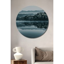 Buz Mavi Göl Manzarası Yağlı Boya Görünümlü Dekoratif Ahşap Ev/işyeri/ofis Yuvarlak Tablo