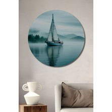 Sisli Denizde Yelkenli Huzuru Yağlı Boya Görünümlü Dekoratif Ahşap Ev/işyeri/ofis Yuvarlak Tablo