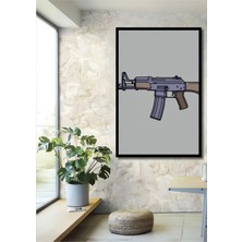 Çerçeve Görünümlü Otomatik Tüfek Çizim Sanatı Dekoratif Ahşap Ev/işyeri/ofis Kare Tablo