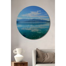 Turkuaz Göl Manzarası Sulu Boya Görünümlü Dekoratif Ahşap Ev/işyeri/ofis Yuvarlak Tablo