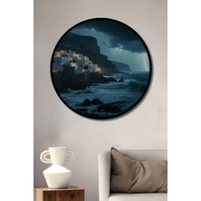 Çerçeve Görünümlü Fırtına Sahili Yağlı Boya Görünümlü Dekoratif Ahşap Ev/işyeri/ofis Yuvarlak Tablo