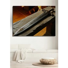 Altın Detaylı Kraliyet Kılıcı Yağlı Boya Görünümlü Dekoratif Ahşap Ev/işyeri/ofis Kare Tablo