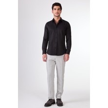 Siyah Düz Renk Uzun Kol Slim Fit Erkek Gömlek