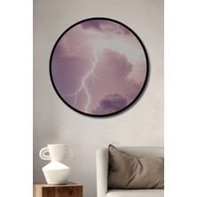 Çerçeve Görünümlü Elektrik Fırtınası Yağlı Boya Görünümlü Dekoratif Ahşap Ofis Yuvarlak Tablo