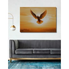 Gün Batımında Uçan Güvercin Yağlı Boya Görünümlü Dekoratif Ahşap Ev/işyeri/ofis Kare Tablo