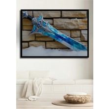 Çerçeve Görünümlü Buz Mavi Görünümlü Fantastik Kılıç Dekoratif Ahşap Ev/işyeri/ofis Kare Tablo