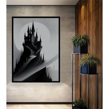 Çerçeve Görünümlü Gotik Şato Kara Kalem Görünümlü Dekoratif Ahşap Ev/işyeri/ofis Kare Tablo