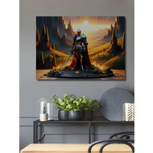 Zırhlı Şövalye Görkemli Manzara Yağlı Boya Görünümlü Dekoratif Ahşap Ev/işyeri/ofis Kare Tablo