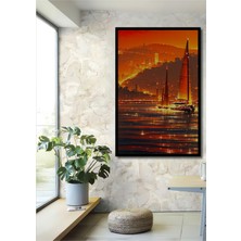 Çerçeve Görünümlü Altın Şehirde Yelkenliler Yağlı Boya Görünümlü Dekoratif Ahşap Ofis Kare Tablo