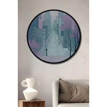 Çerçeve Görünümlü Mavi Rüyalar Şehri Yağlı Boya Görünümlü Dekoratif Ahşap Ofis Yuvarlak Tablo