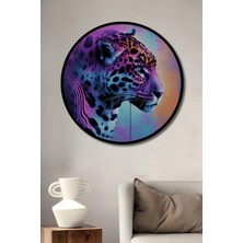 Çerçeve Görünümlü Neon Leopar Yağlı Boya Görünümlü Dekoratif Ahşap Ev/işyeri/ofis Yuvarlak Tablo