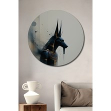Anubis Tanrısı Yağlı Boya Görünümlü Dekoratif Ahşap Ev/işyeri/ofis Yuvarlak Tablo