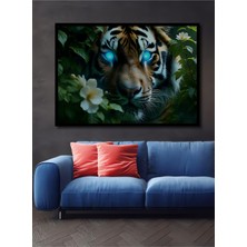 Çerçeve Görünümlü Neon Gözlü Kaplan Yağlı Boya Görünümlü Ev/işyeri/ofis Dekoratif Ahşap Kare Tablo