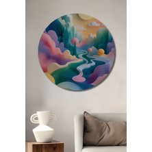 Pastel Rüyalar Diyarı Yağlı Boya Görünümlü Dekoratif Ahşap Ev/işyeri/ofis Yuvarlak Tablo