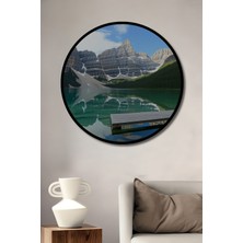 Çerçeve Görünümlü Dağların Gölgesi Pastel Boya Görünümlü Dekoratif Ahşap Işyeri/ofis Yuvarlak Tablo