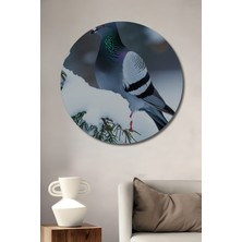 Kar Manzaralı Güvercin Yağlı Boya Görünümlü Dekoratif Ahşap Ev/işyeri/ofis Yuvarlak Tablo