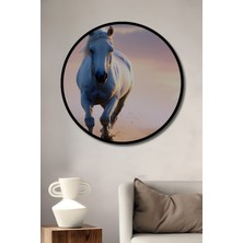 Çerçeve Görünümlü Beyaz Atın Şafağı Yağlı Boya Görünümlü Dekoratif Ahşap Işyeri/ofis Yuvarlak Tablo