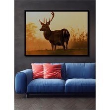 Çerçeve Görünümlü Güneşin Altında Geyik Yağlı Boya Görünümlü Işyeri/ofis Dekoratif Ahşap Kare Tablo