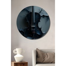 Yıkık Duvar Arasında Keman Yağlı Boya Görünümlü Dekoratif Ahşap Ev/işyeri/ofis Yuvarlak Tablo