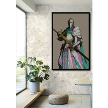 Çerçeve Görünümlü Zırhlı Şövalye Desenli Dijital Sanat Ev/işyeri/ofis Dekoratif Ahşap Kare Tablo