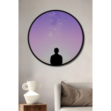 Çerçeve Görünümlü Mor Meditasyon Yıldızlar ve Insan Silüeti Dekoratif Ahşap Ofis Yuvarlak Tablo