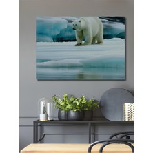 Buzullar Üzerinde Yürüyen Kutup Ayısı Yağlı Boya Görünümlü Dekoratif Ahşap Ev/işyeri/ofis Tablo