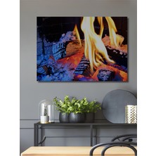 Kış Ateşi Yağlı Boya Görünümlü Dekoratif Ahşap Ev/işyeri/ofis Kare Tablo