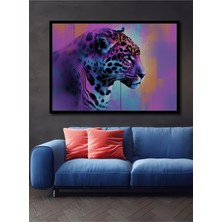 Çerçeve Görünümlü Neon Leopar Yağlı Boya Görünümlü Dekoratif Ahşap Ev/işyeri/ofis Kare Tablo