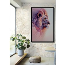 Çerçeve Görünümlü Pembe Rüyalar Yağlı Boya Görünümlü Aslan Işyeri/ofis Dekoratif Ahşap Kare Tablosu