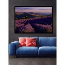 Çerçeve Görünümlü Mor Lavanta Tarlası Rüyası Yağlı Boya Görünümlü Dekoratif Ahşap Ofis Kare Tablo