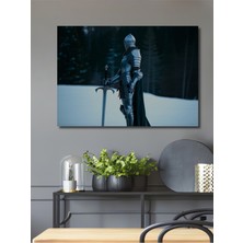 Zırhlı Şövalye Kılıcıyla Kar Manzarası Yağlı Boya Görünümlü Dekoratif Ahşap Ev/işyeri/ofis Tablo