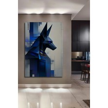 Mavi Anubis Geometrik Yağlı Boya Görünümlü Dekoratif Ahşap Ev/işyeri/ofis Kare Tablo