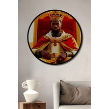 Çerçeve Görünümlü Tahtında Oturan Kral Yağlı Boya Görünümlü Dekoratif Ahşap Ofis Yuvarlak Tablo