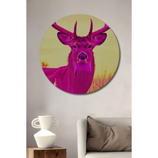 Fuşya Geyik Dijital Sanat Ev/işyeri/ofis Yuvarlak Tablo Dekoratif Ahşap Dekoratif