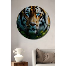 Çiçek Bahçesinde Yağlı Boya Görünümlü Bengal Kaplanı Ev/işyeri/ofis/salon Ahşap Dekoratif Tablo